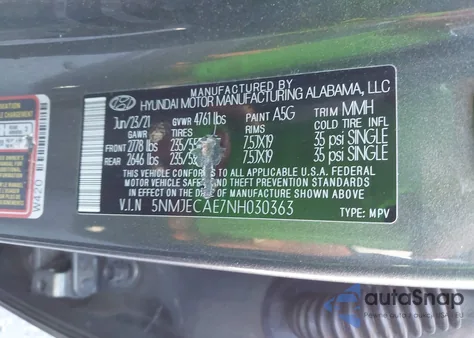 2022 Hyundai Tucson Limited from USA, damaged, VIN 5NMJECAE7NH030363